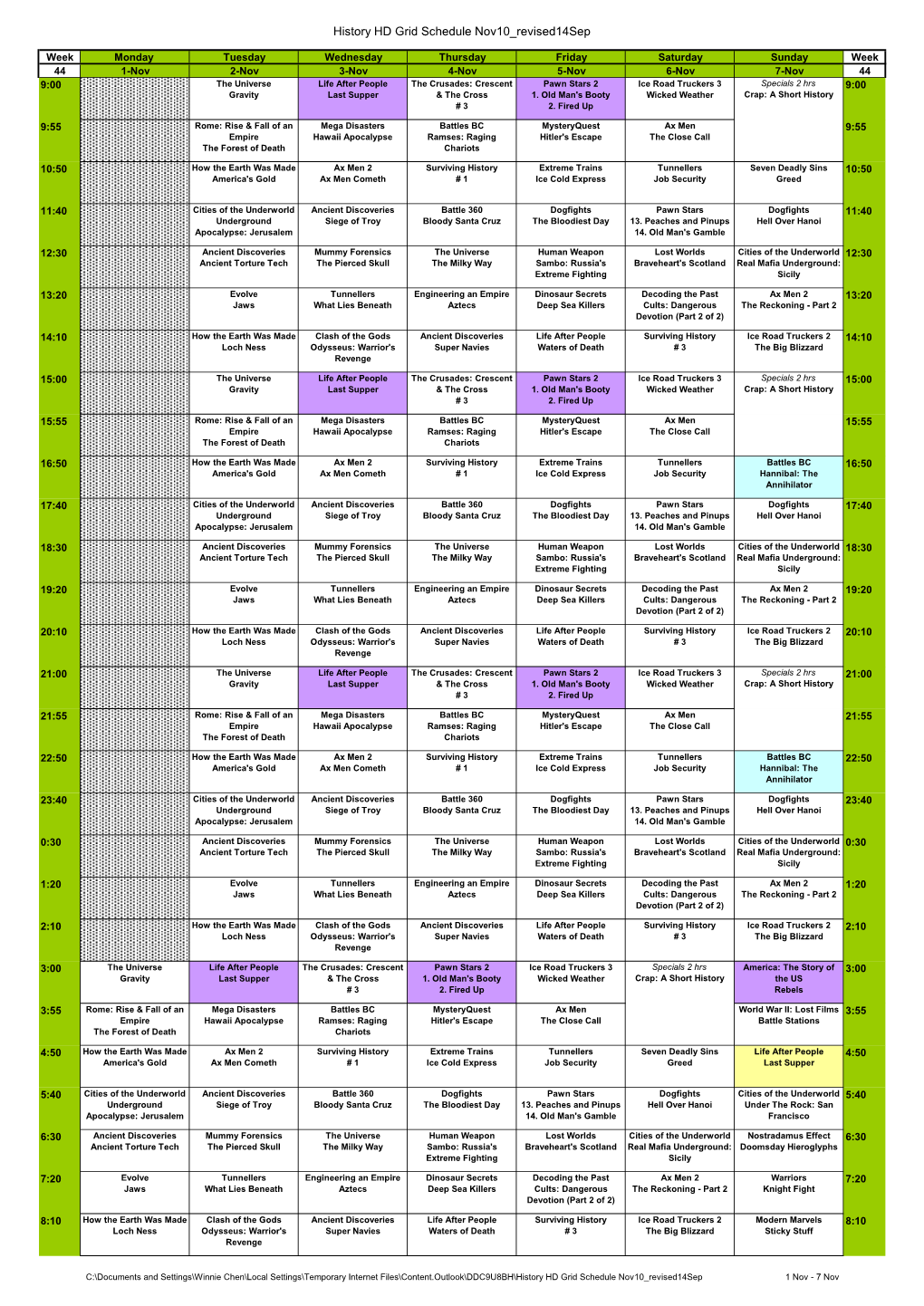 History HD Grid Schedule Nov10 Revised14sep