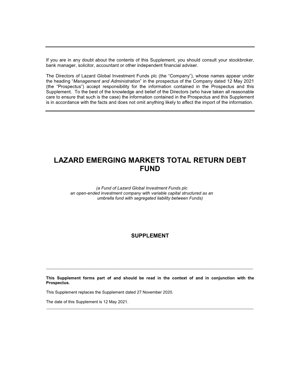 Emerging Markets Total Return Debt Fund