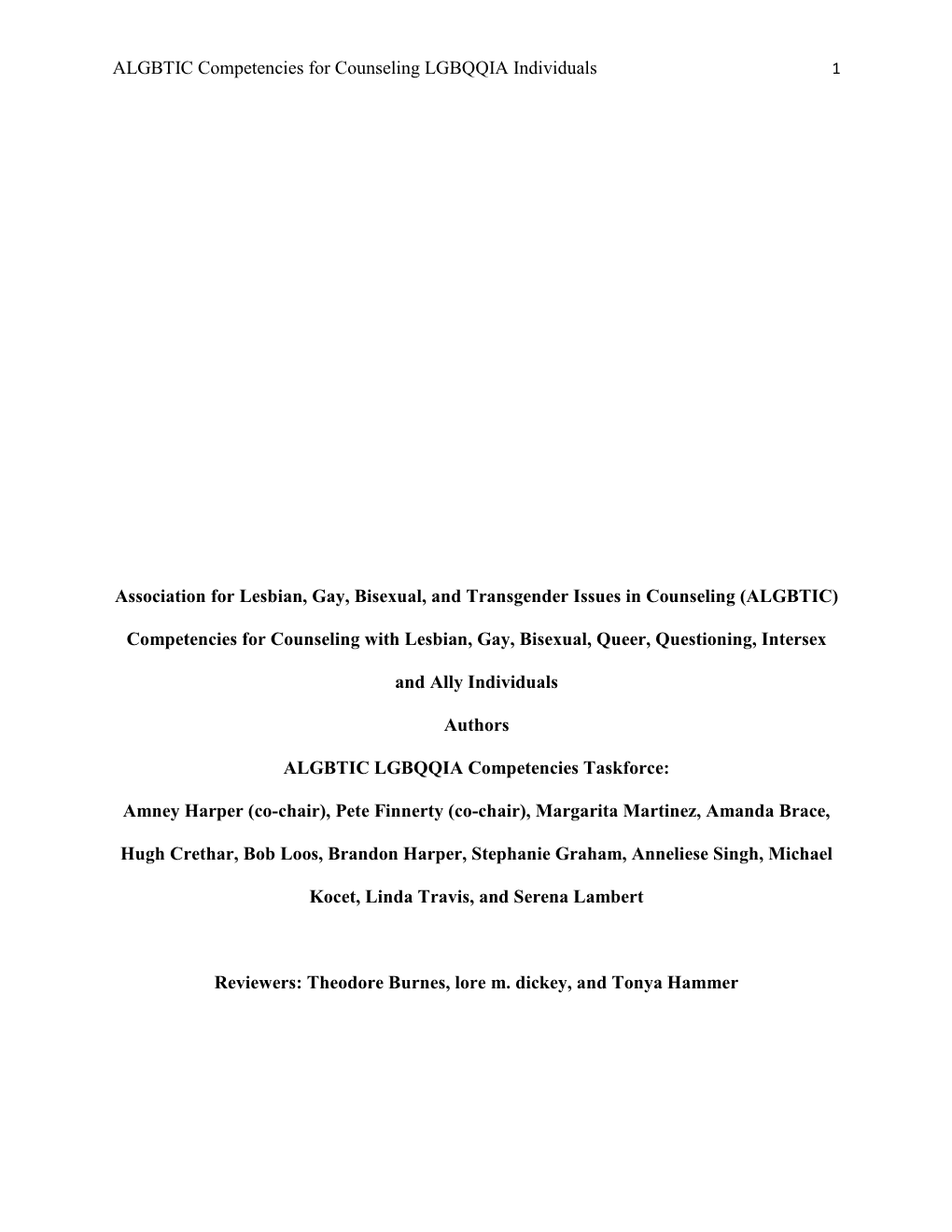 ALGBTIC Competencies for Counseling LGBQQIA Individuals Association for Lesbian, Gay, Bisexual, and Transgender Issues in Counse