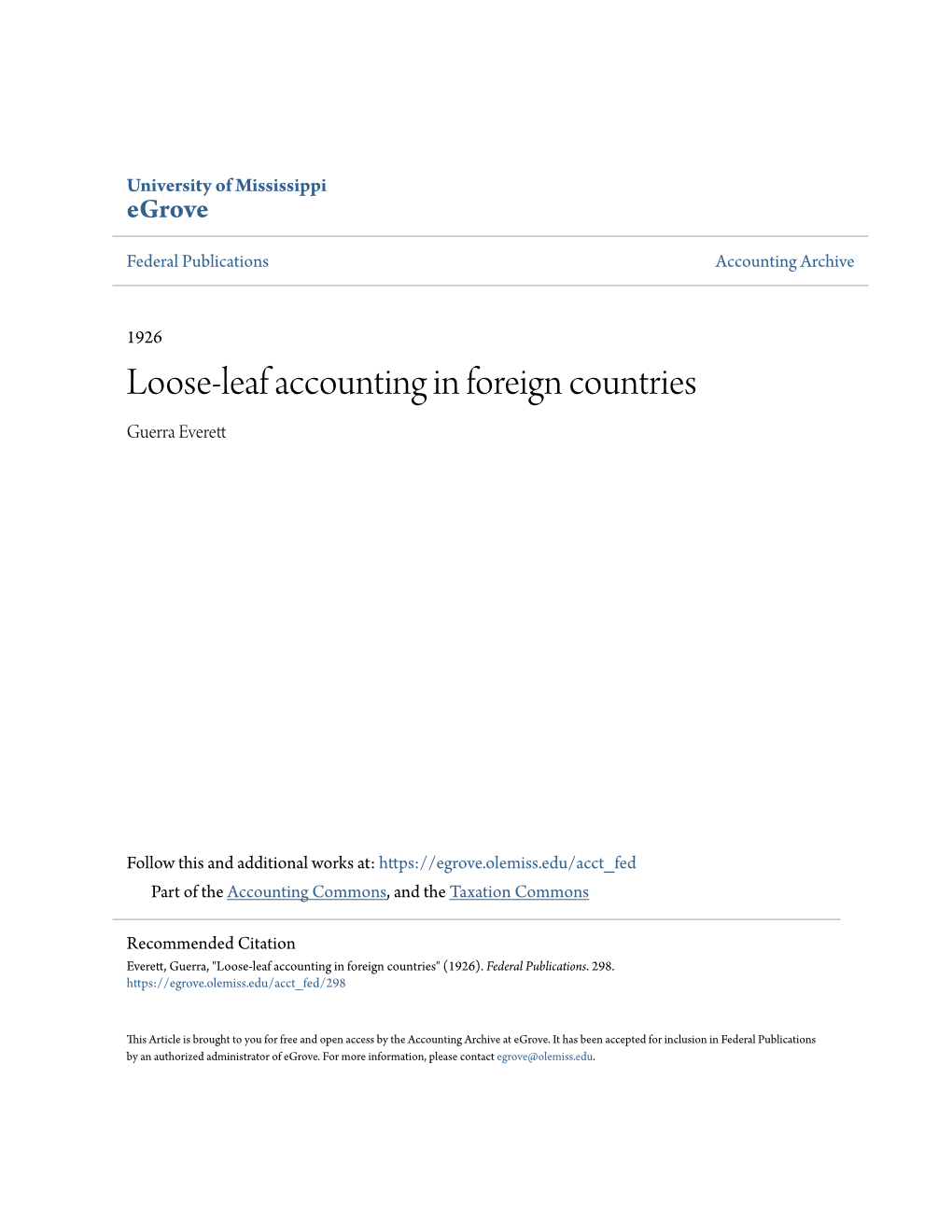 Loose-Leaf Accounting in Foreign Countries Guerra Everett