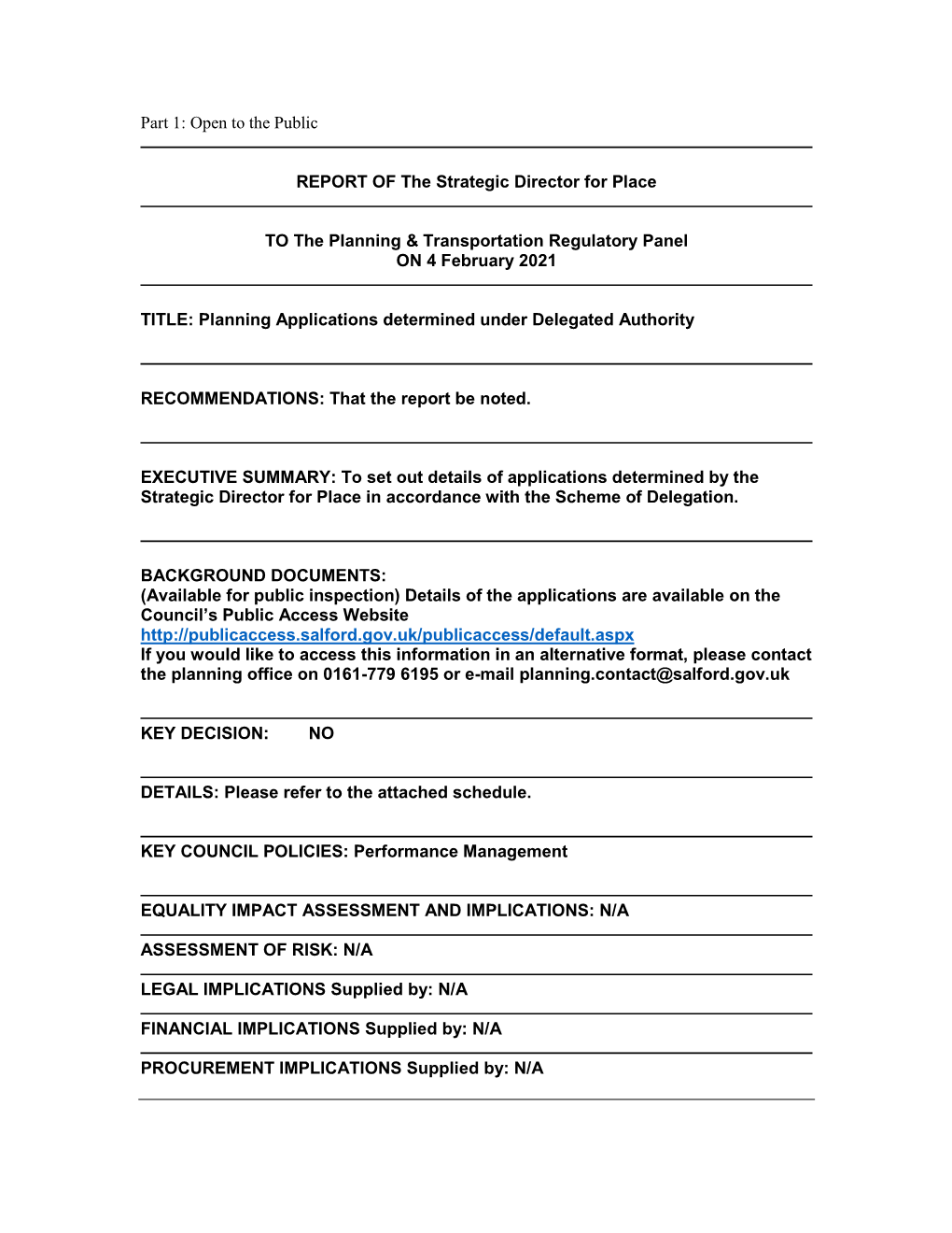 Planning Applications Determined Under Delegated Authority. PDF 555 KB