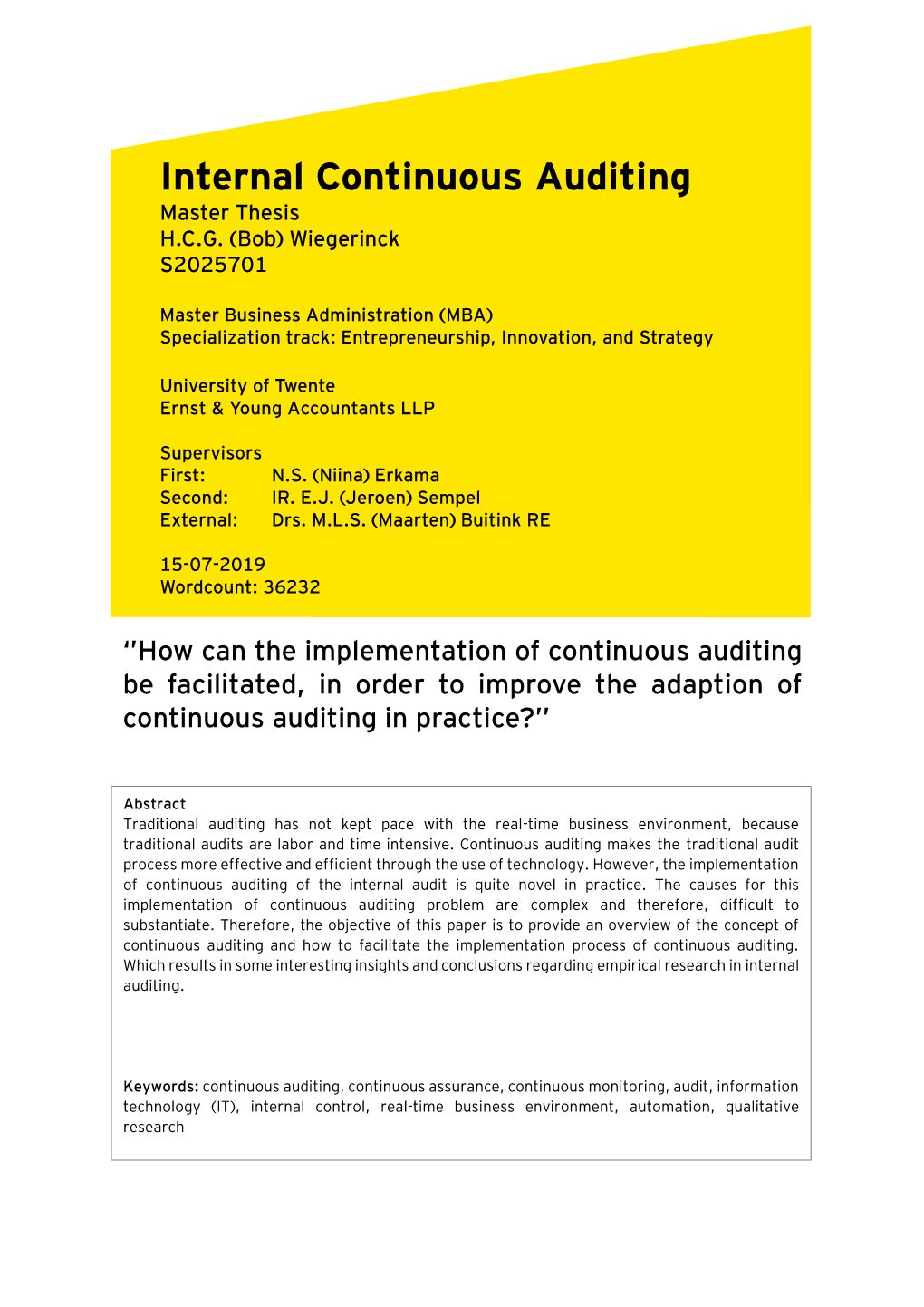 Internal Continuous Auditing