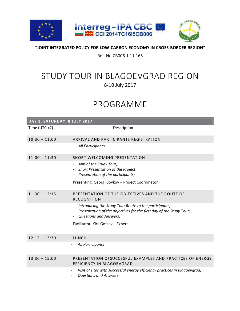 Study Tour in Blagoevgrad Region Programme