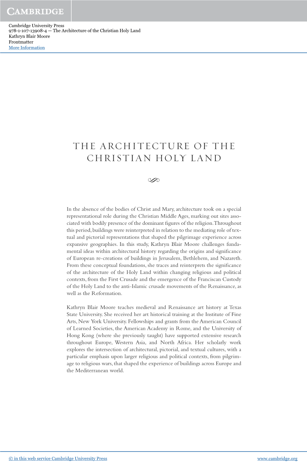 The Architecture of the Christian Holy Land Kathryn Blair Moore Frontmatter More Information