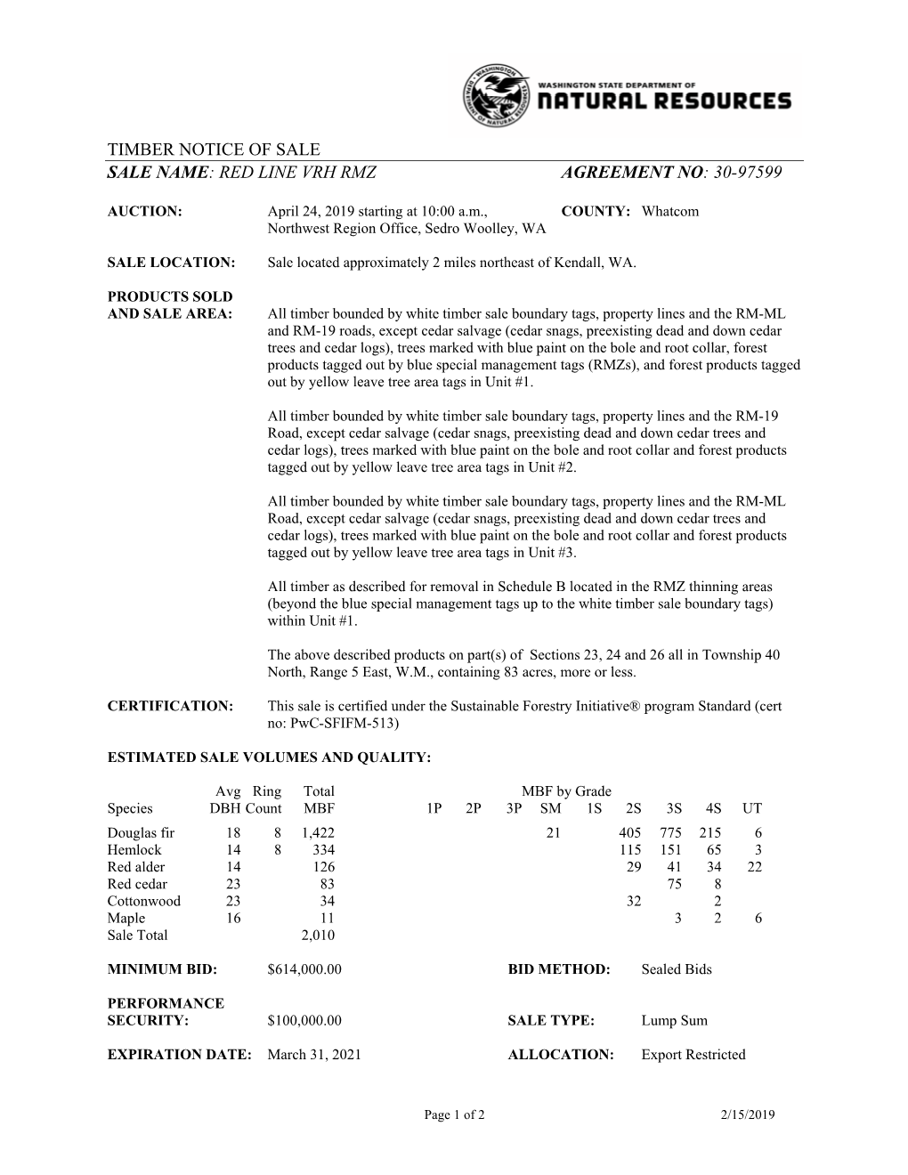 Red Line Vrh Rmz Agreement No: 30-97599