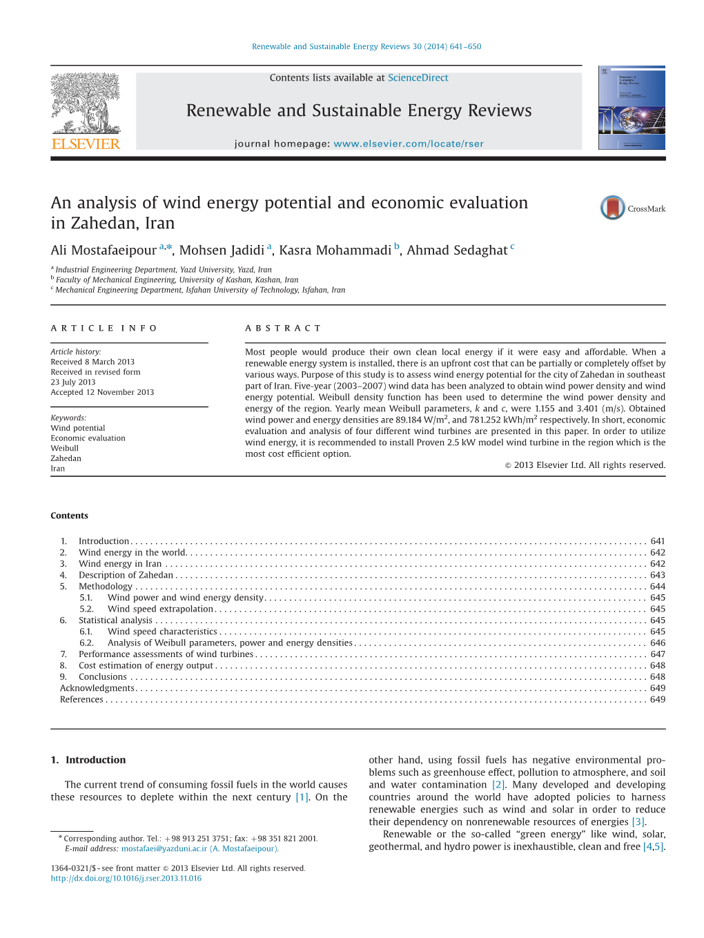 An Analysis of Wind Energy Potential and Economic Evaluation in Zahedan, Iran