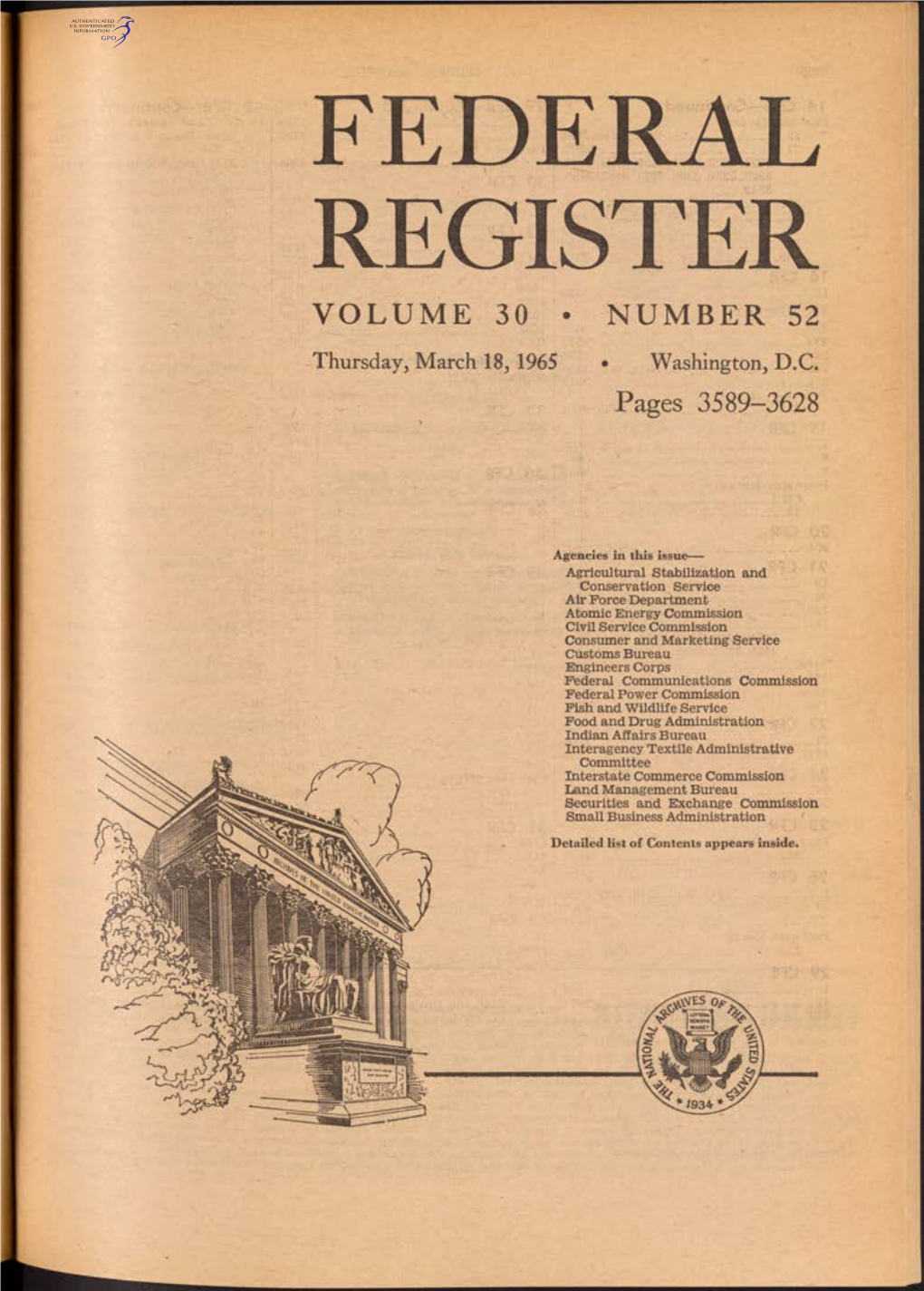 Federal Register Volume 30 • Number 52