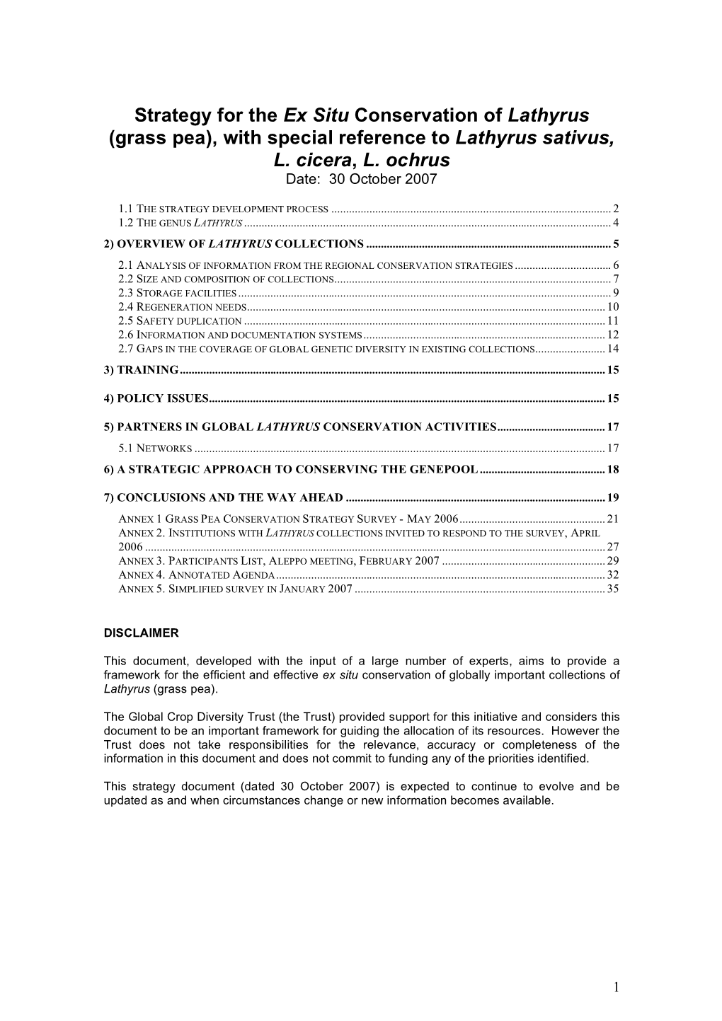 Strategy for the Ex Situ Conservation of Lathyrus (Grass Pea), with Special Reference to Lathyrus Sativus, L