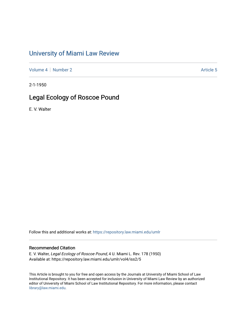 Legal Ecology of Roscoe Pound