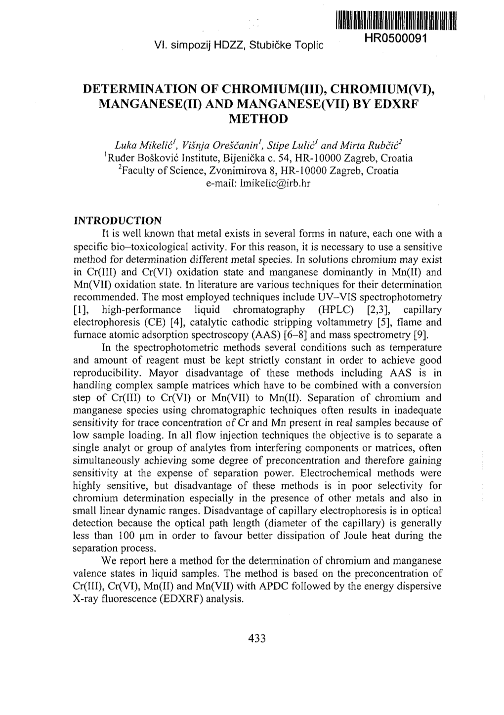 Determination of Chromium(Iii), Chromium(Vi), Manganese(Ii) and Manganese(Vii) by Edxrf Method