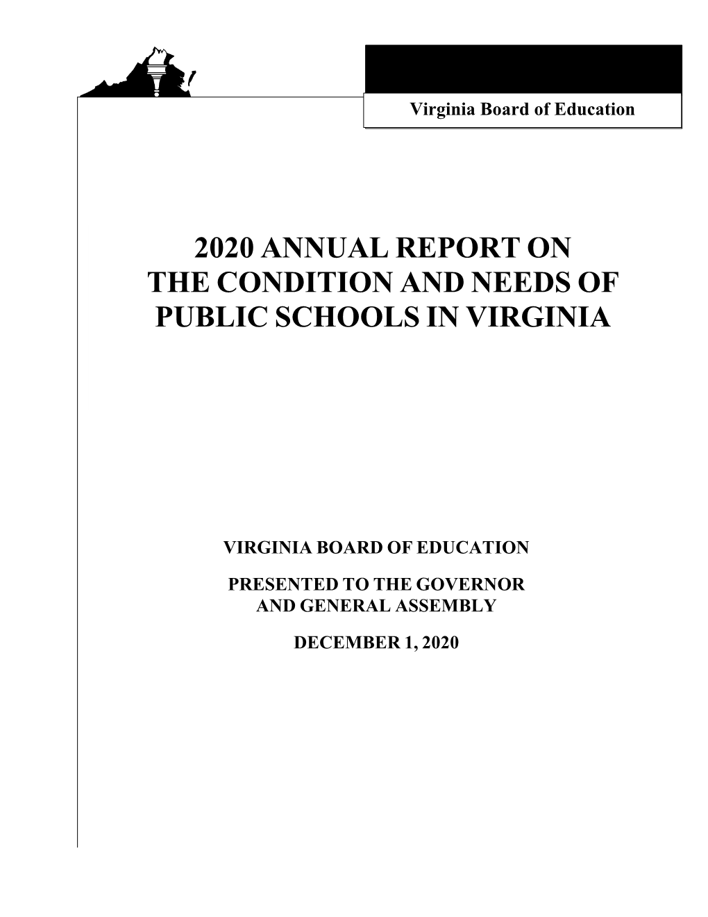 2020 Annual Report on the Condition and Needs of Public Schools in Virginia
