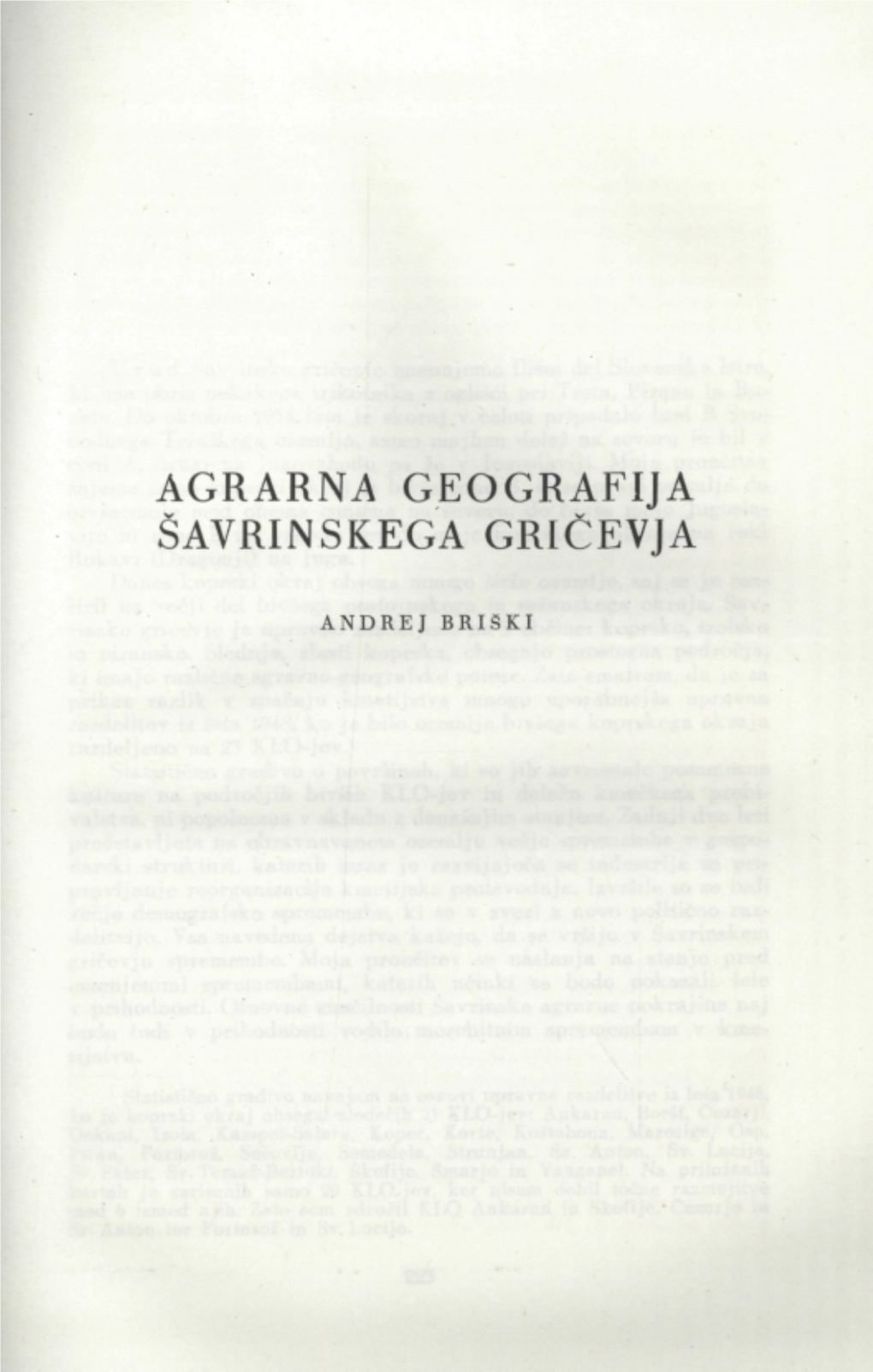 Agrarna Geografija Savrinskega Gričevja