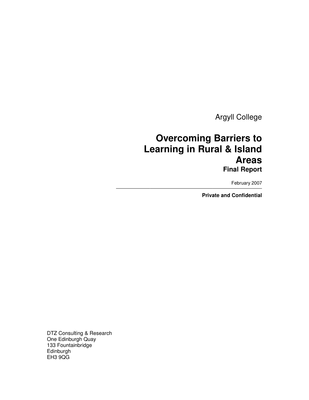 DTZ Report: Overcoming Barriers to Learning in Rural and Island Areas