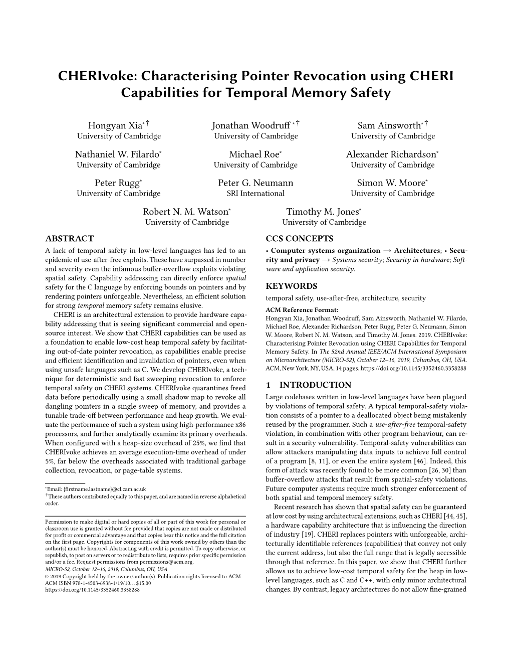 Cherivoke: Characterising Pointer Revocation Using CHERI Capabilities for Temporal Memory Safety