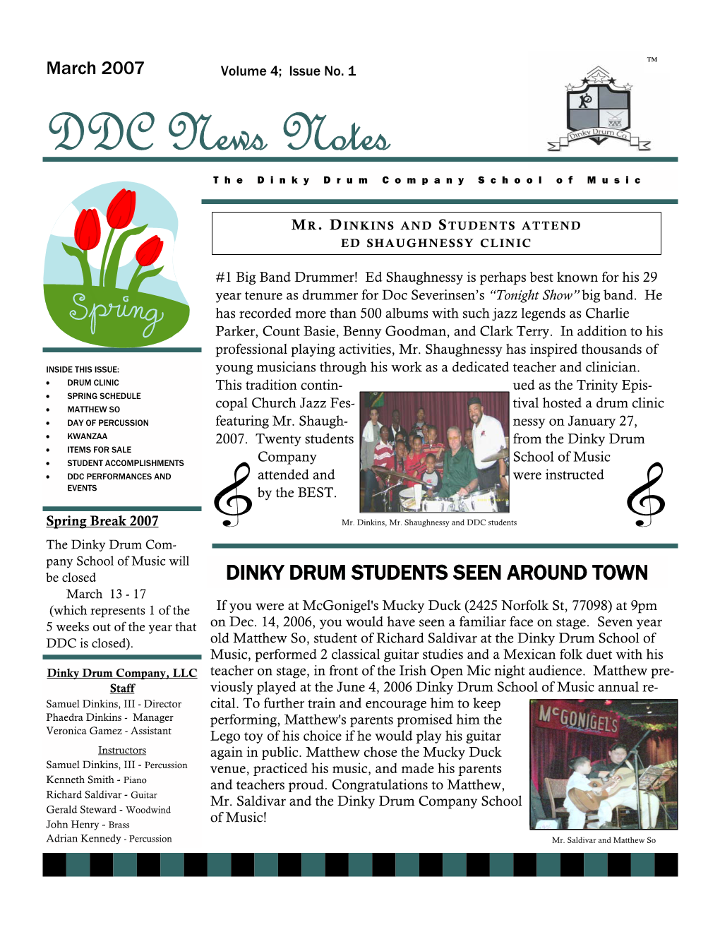 DDC News Notes the Dinky Drum Company School of Music