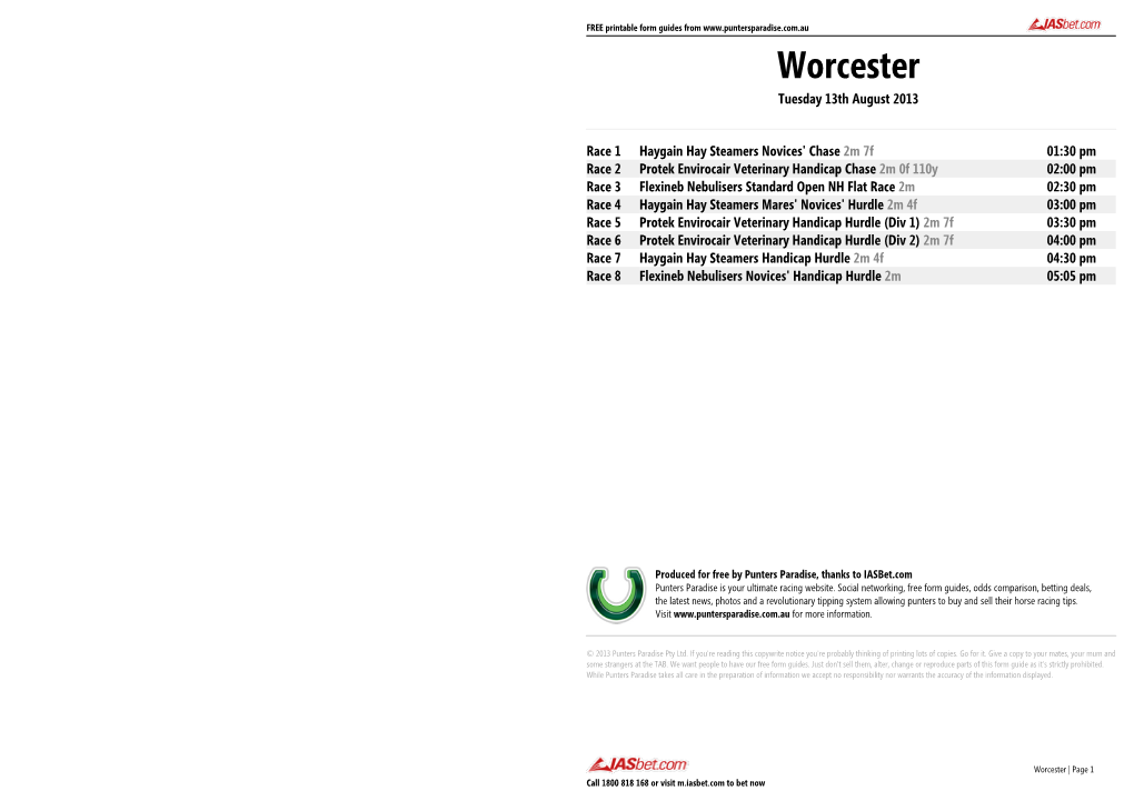 Worcester FREE Form Guide