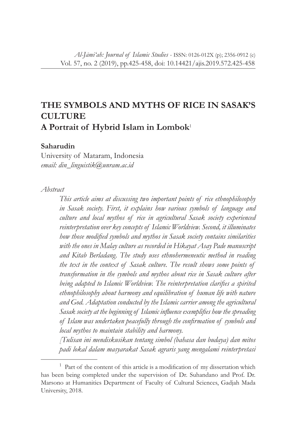 The Symbols and Myths of Rice in Sasak's Culture A