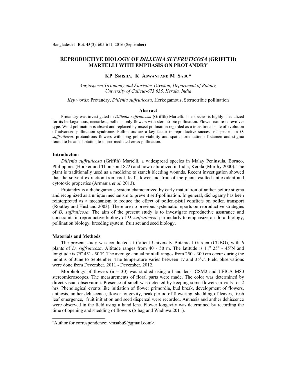 Reproductive Biology of Dillenia Suffruticosa (Griffth) Martelli with Emphasis on Protandry