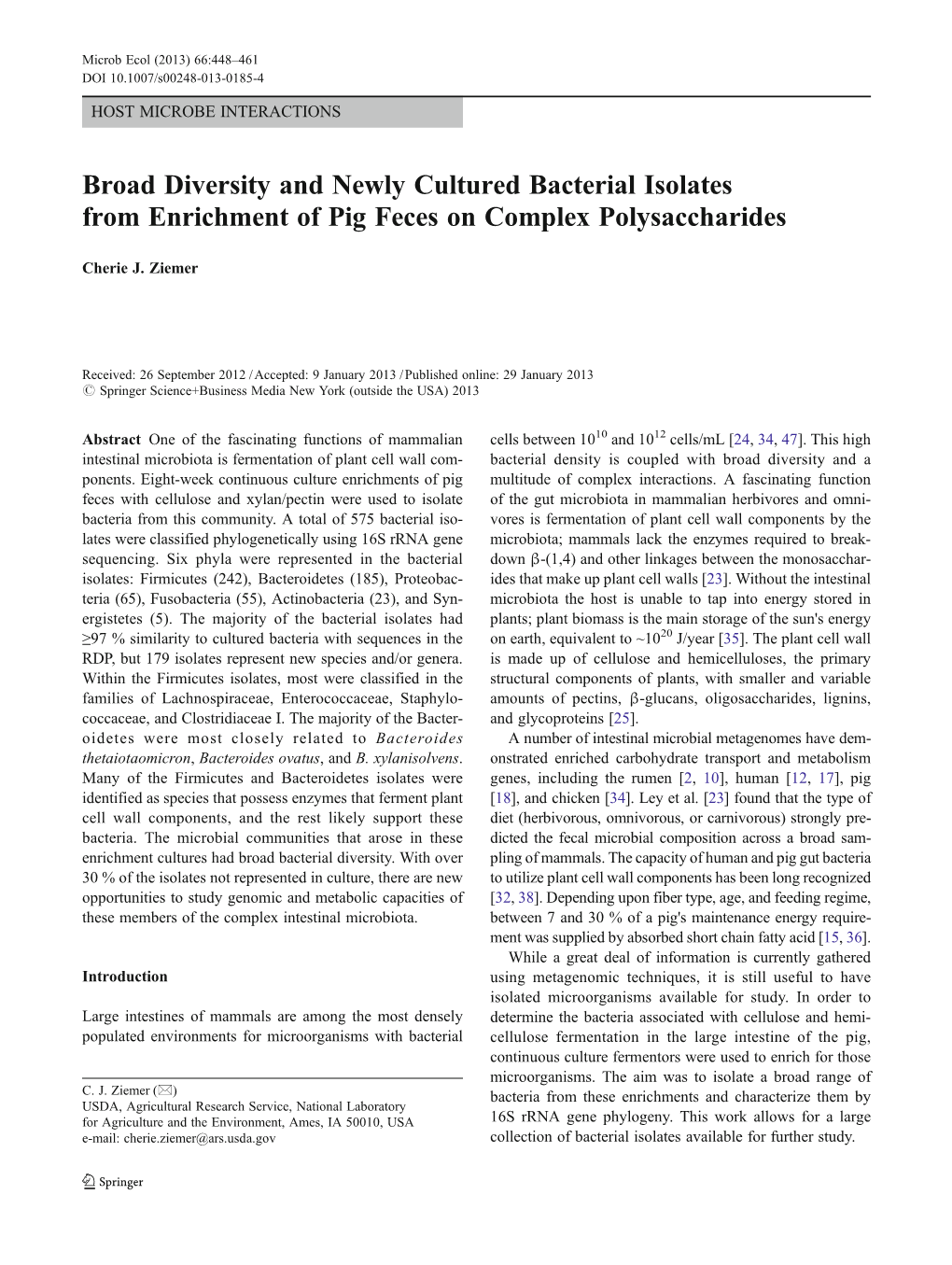 Broad Diversity and Newly Cultured Bacterial Isolates from Enrichment of Pig Feces on Complex Polysaccharides