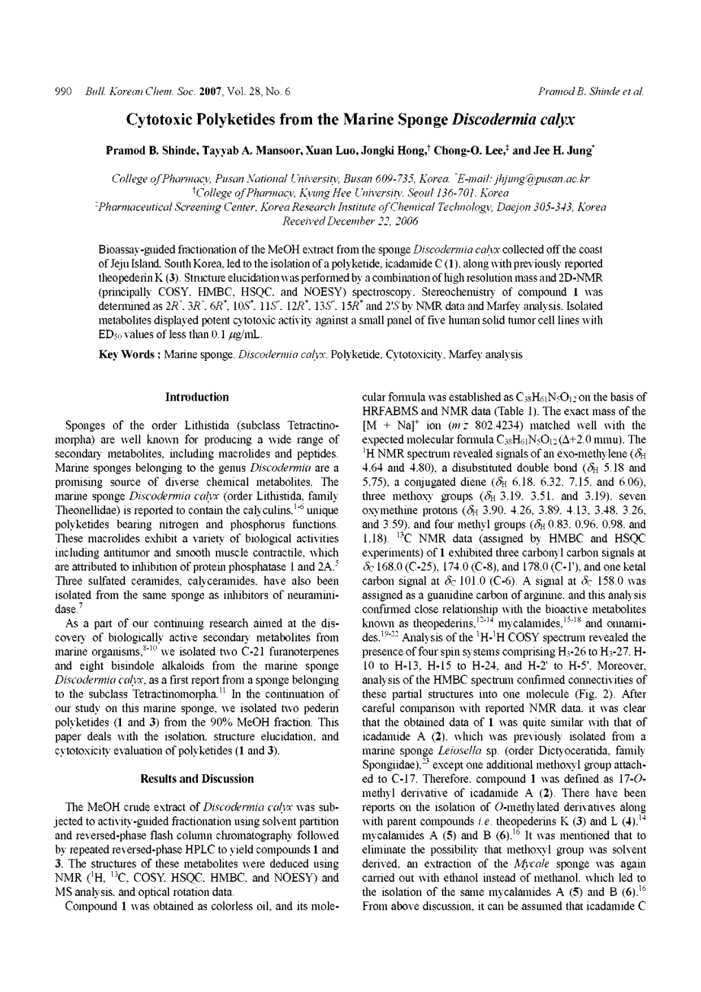 Cytotoxic Polyketides from the Marine Sponge Discodermia Cal;^:X