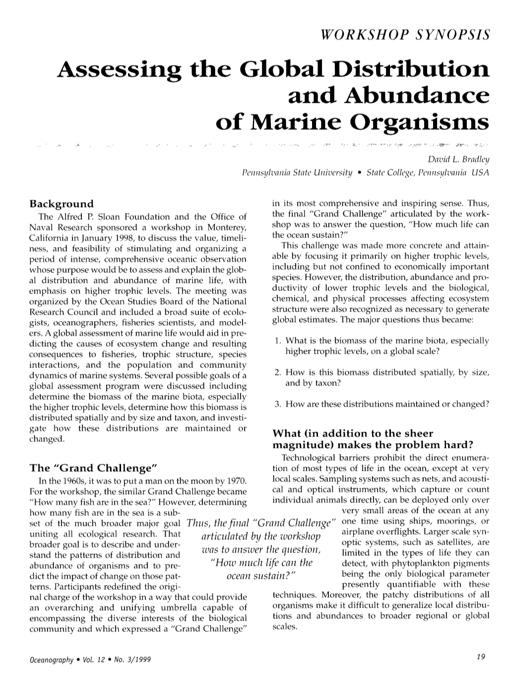 Assessing the Global Distribution and Abundance of Marine Organisms