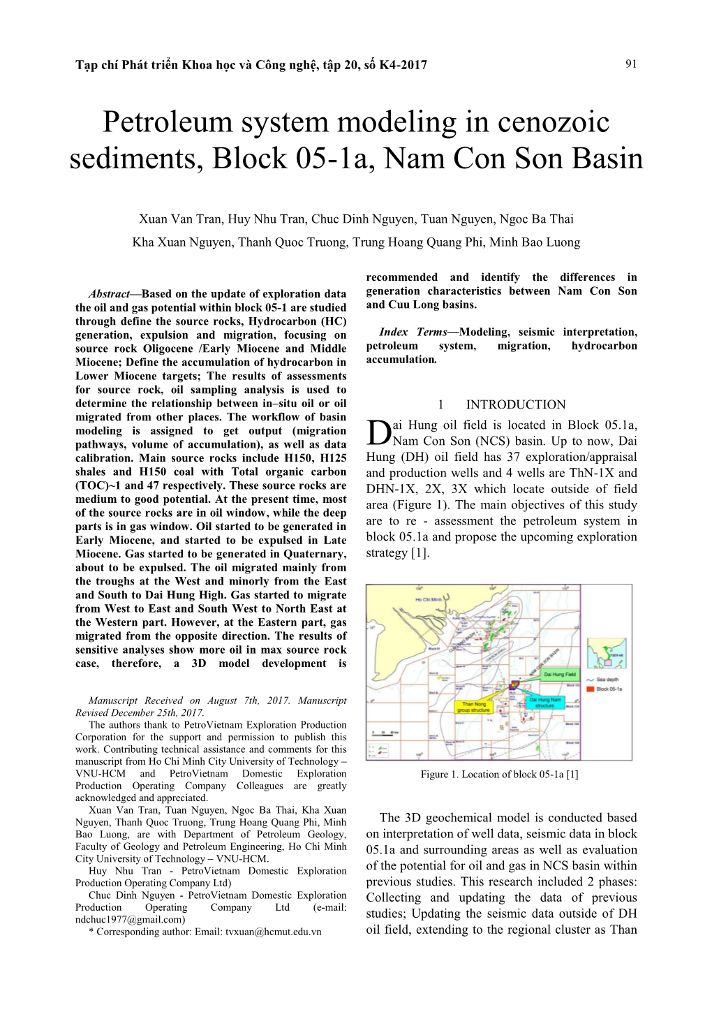 Petroleum System Modeling in Cenozoic Sediments, Block 05-1A, Nam Con Son Basin