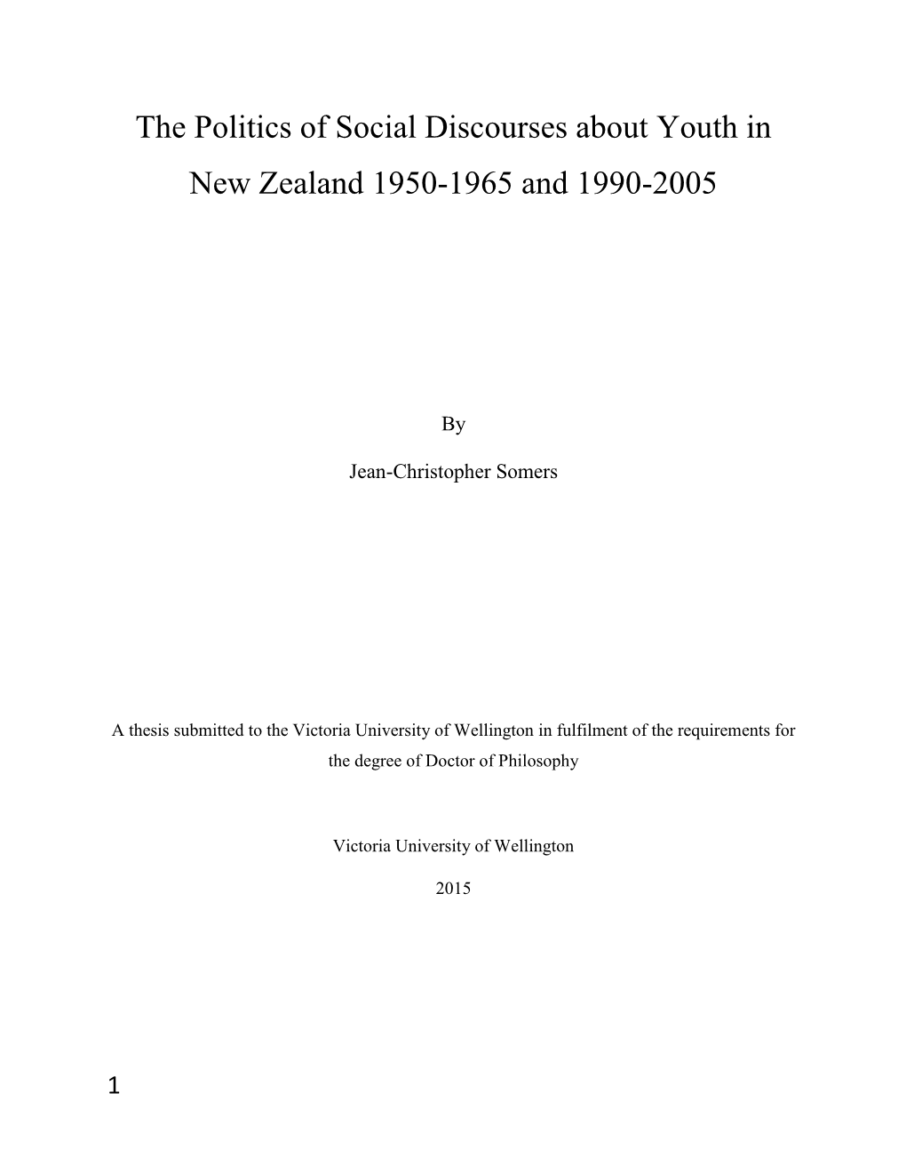 The Politics of Social Discourses About Youth in New Zealand 1950-1965 and 1990-2005