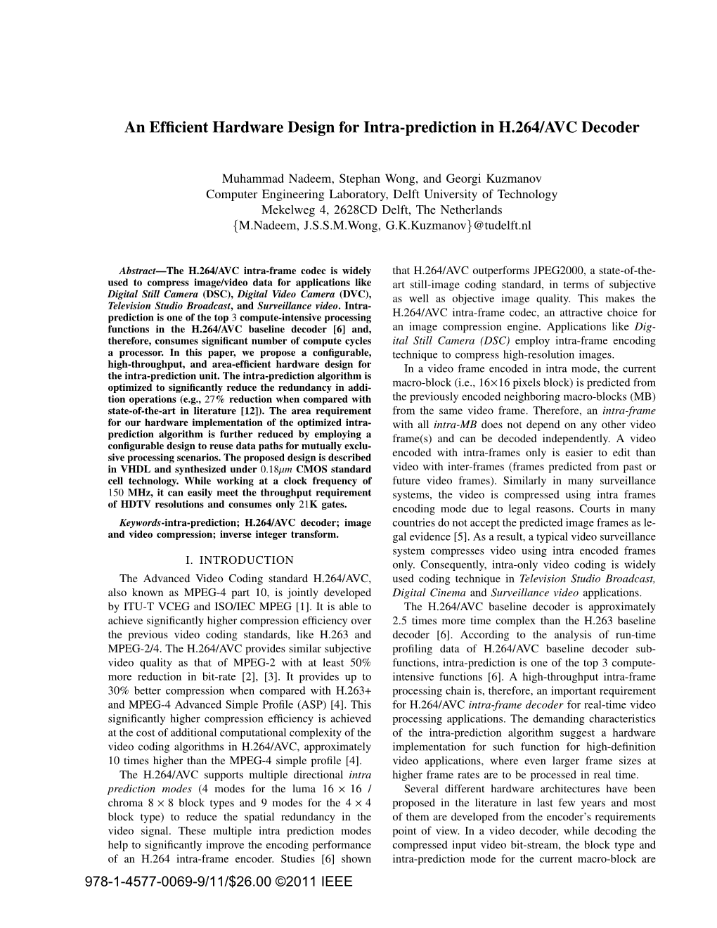 An Efficient Hardware Design for Intra-Prediction in H.264/AVC