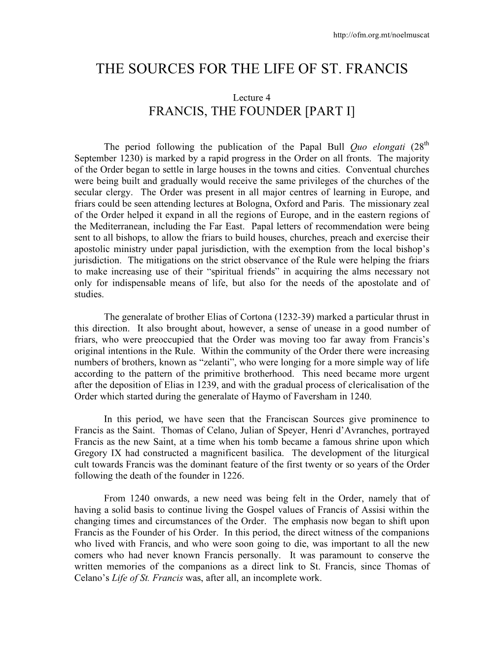The Sources for the Life of St. Francis