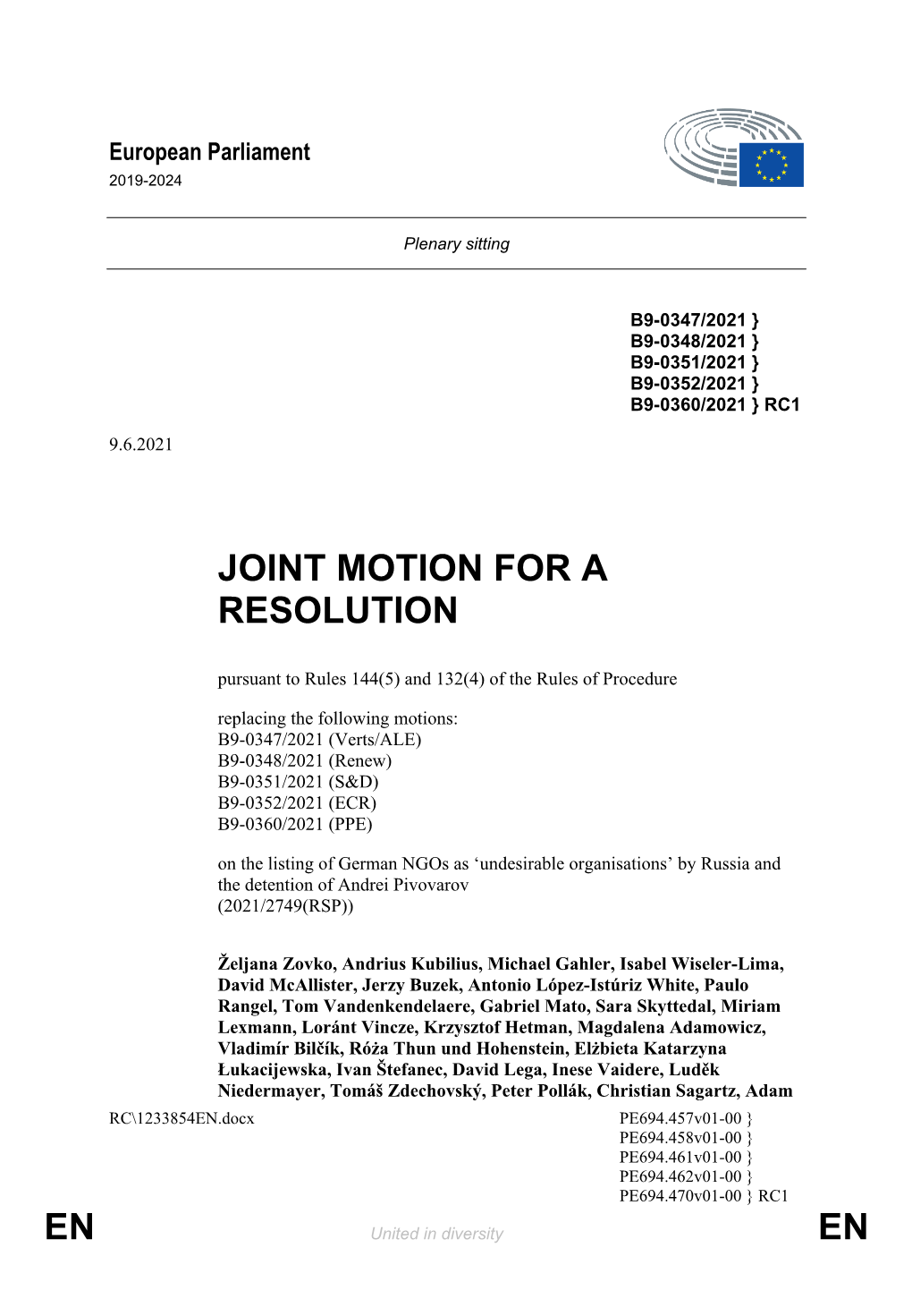 En En Joint Motion for a Resolution