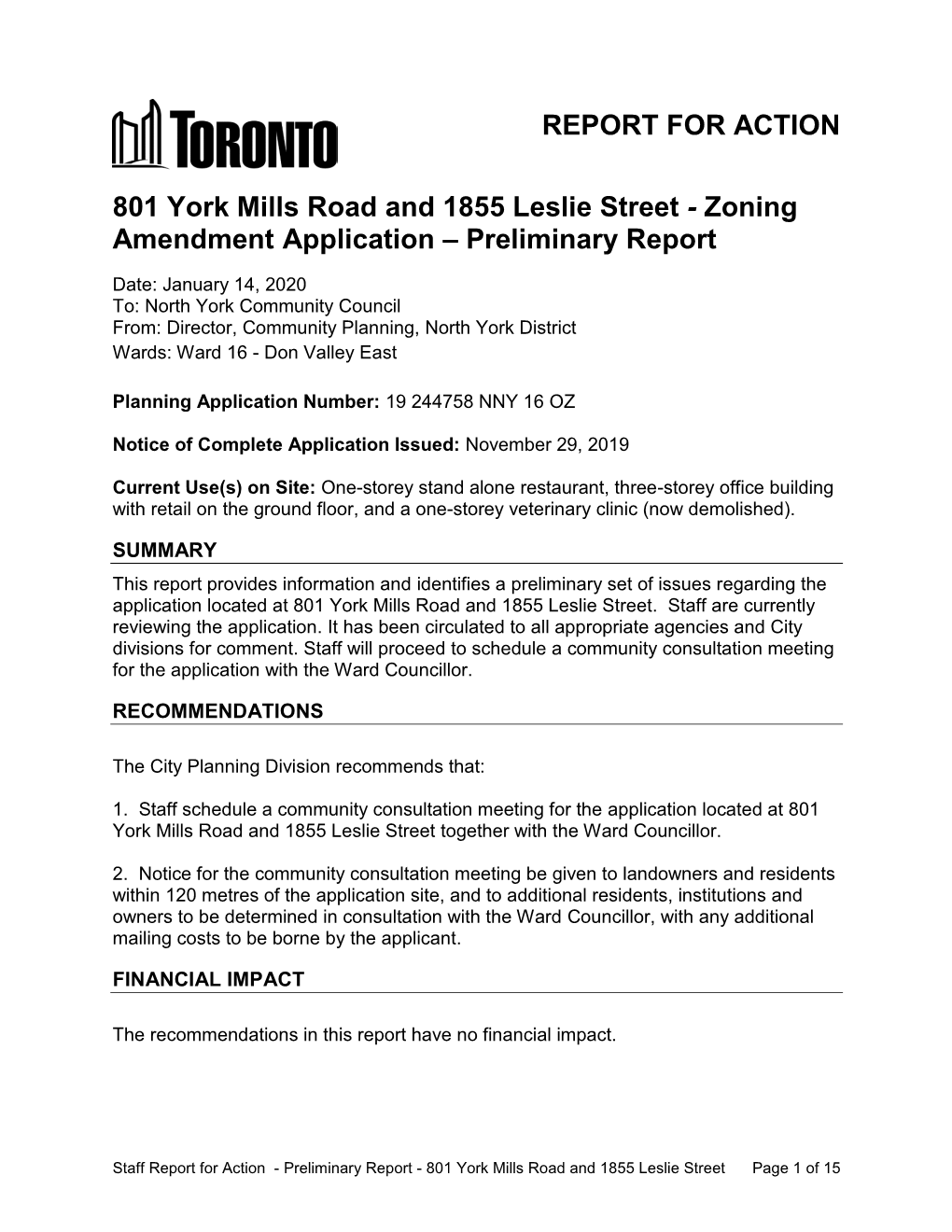 801 York Mills Road and 1855 Leslie Street - Zoning Amendment Application – Preliminary Report