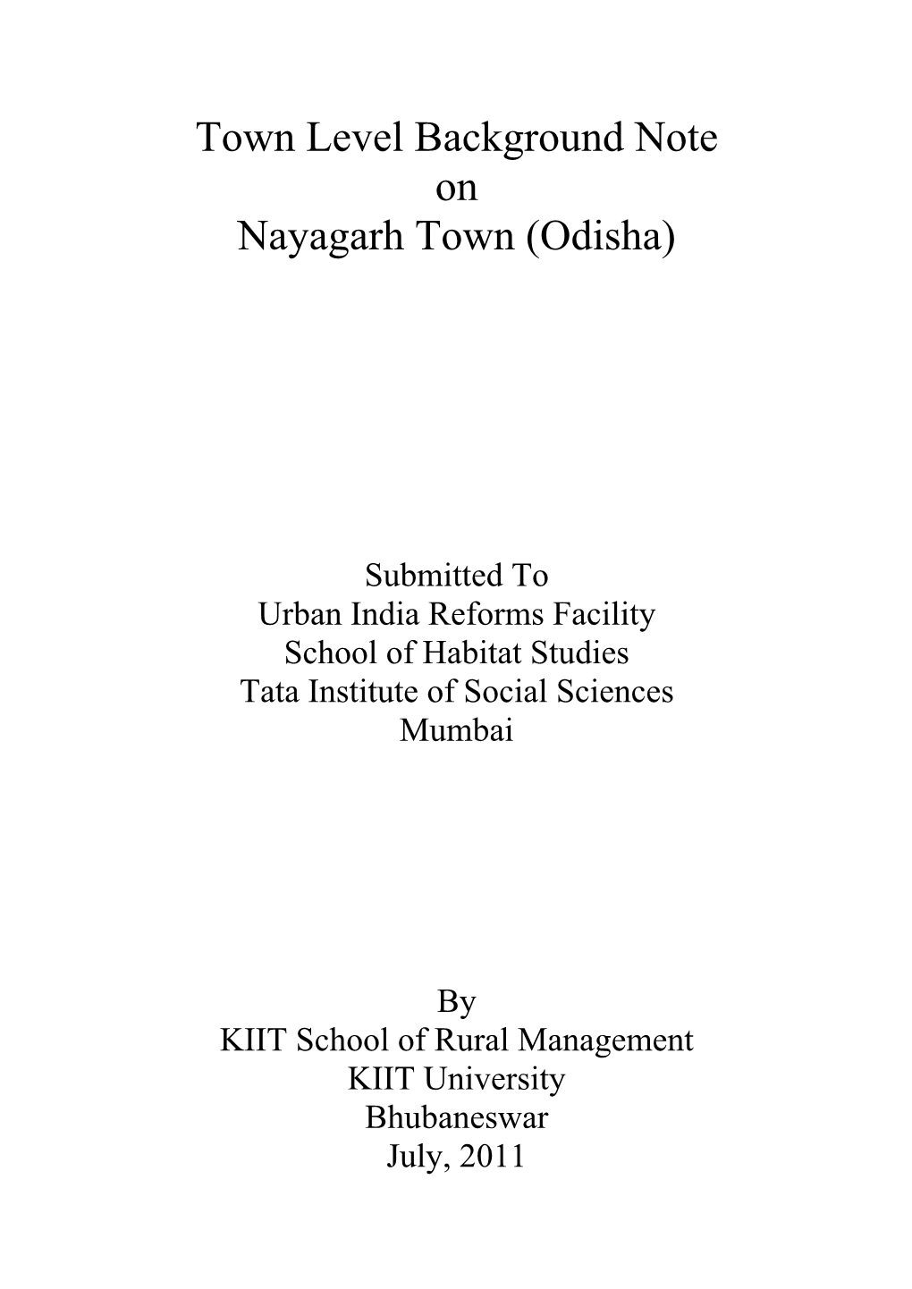 Town Level Background Note on Nayagarh Town (Odisha)