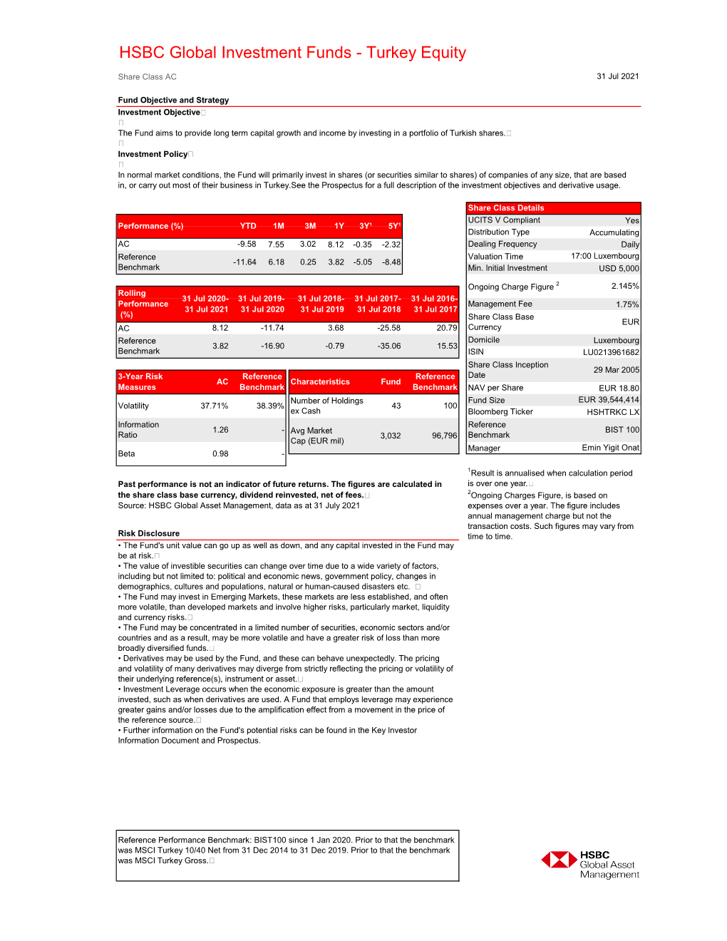 HSBC Global Investment Funds - Turkey Equity