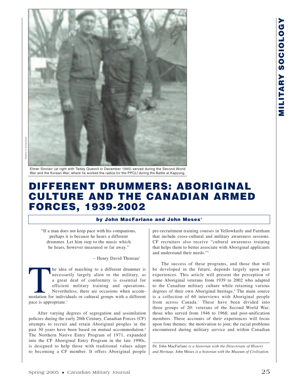 Aboriginal Culture and the Canadian Armed Forces, 1939-2002