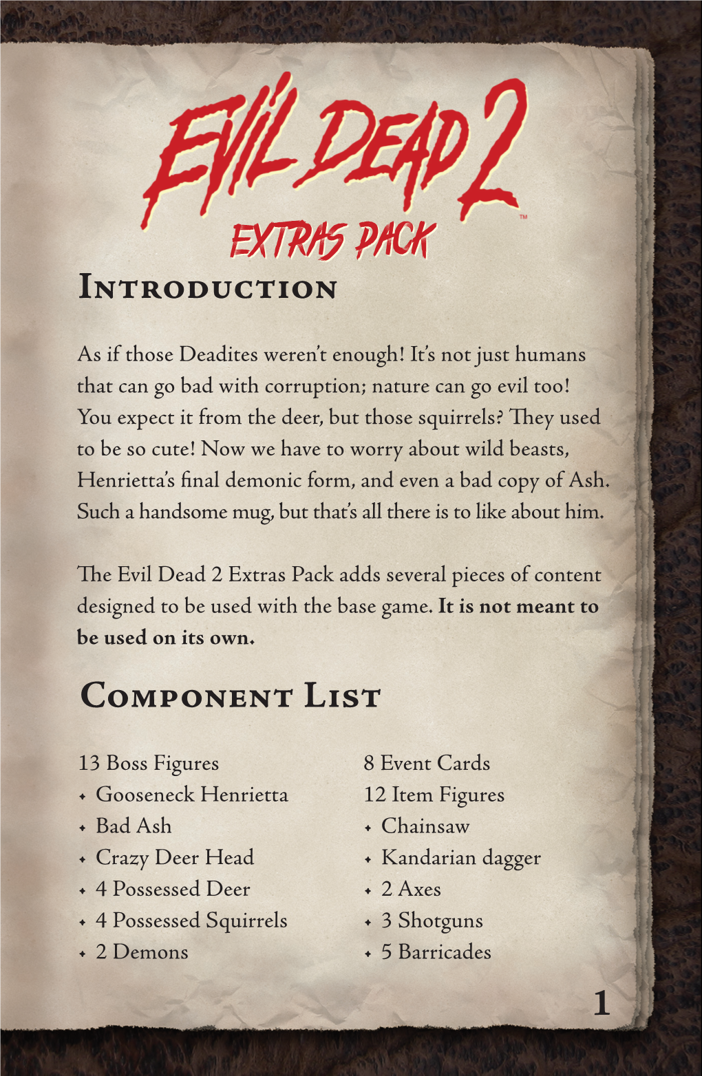 Evil Dead 2: the Board Game Extras Pack Booklet