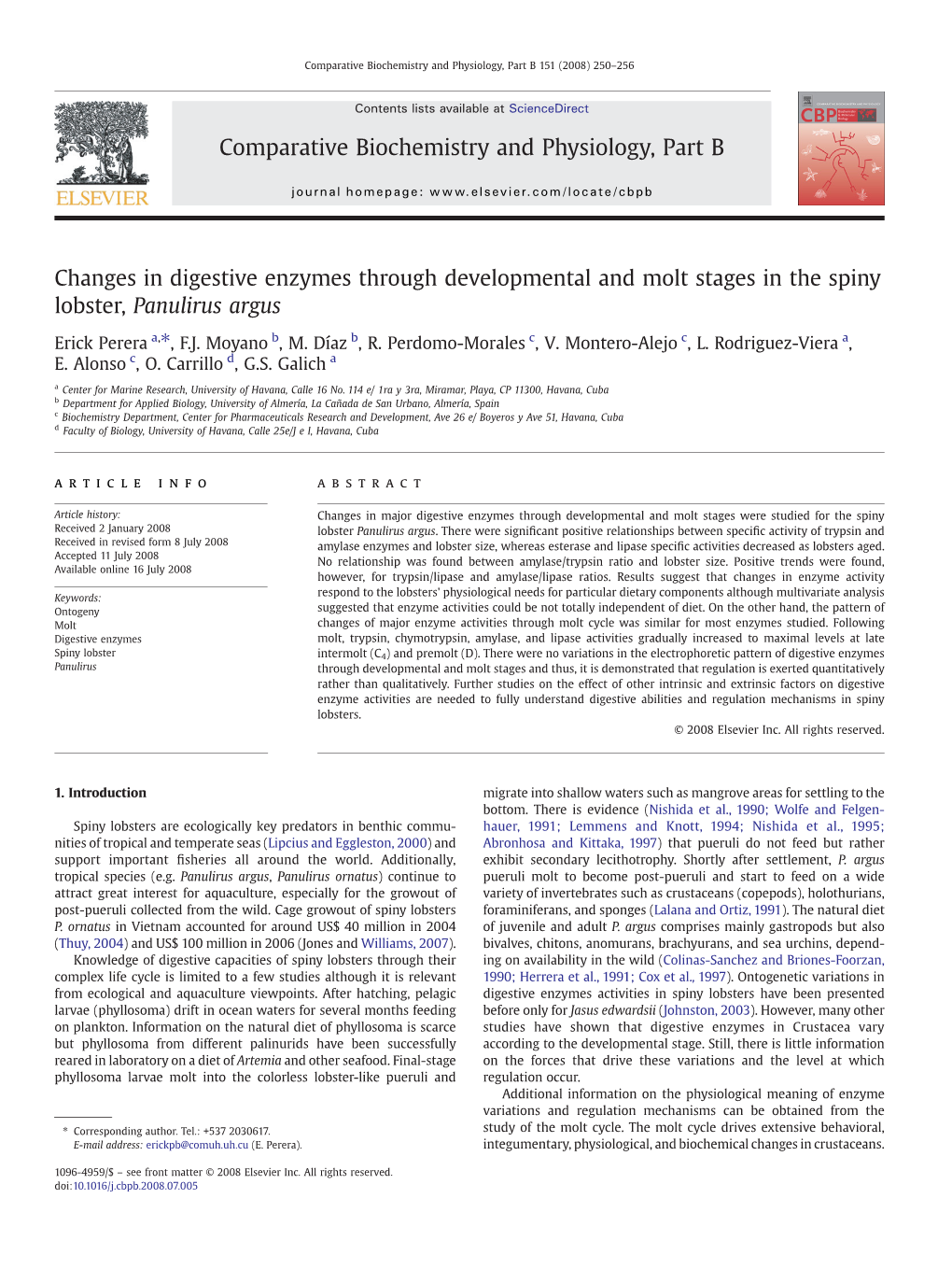 Changes in Digestive Enzymes Through Developmental and Molt Stages in the Spiny Lobster, Panulirus Argus Comparative Biochemistr