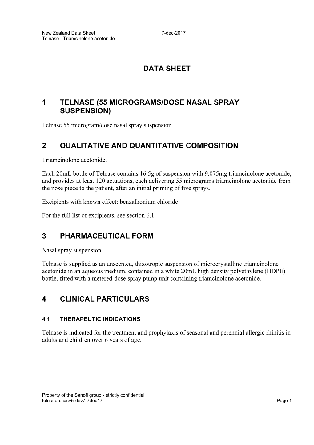 Data Sheet 1 Telnase (55 Micrograms/Dose Nasal Spray