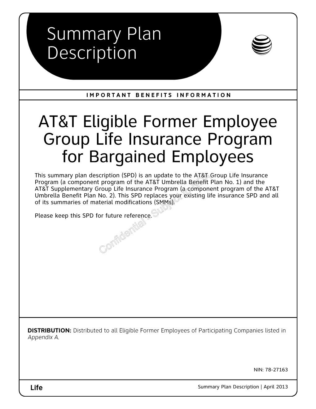 AT&T Eligible Former Employee Group Life Insurance Program For