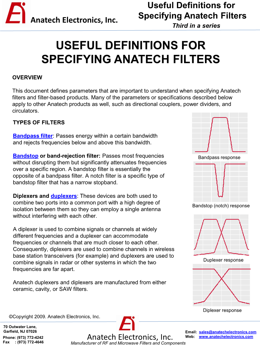 Useful Definitions for Specifying Anatech Filters Anatech Electronics, Inc