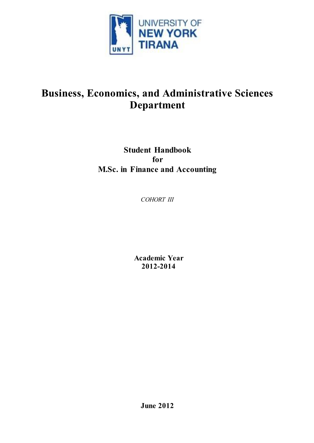 Student Handbook for M.Sc. in Finance and Accounting