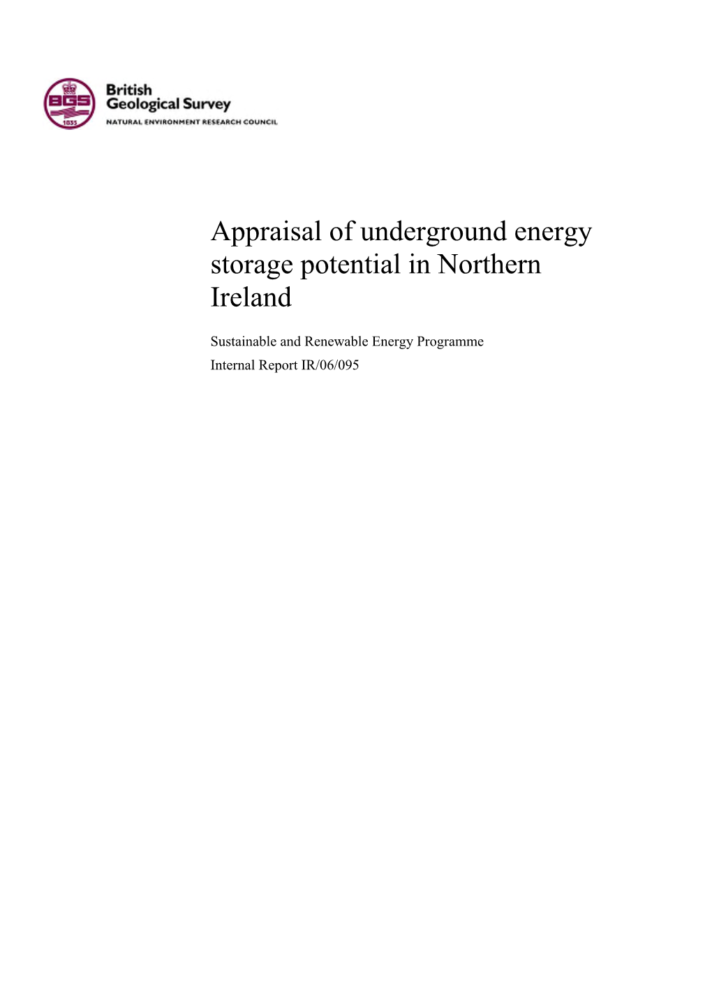 Appraisal of Underground Energy Storage Potential in Northern Ireland