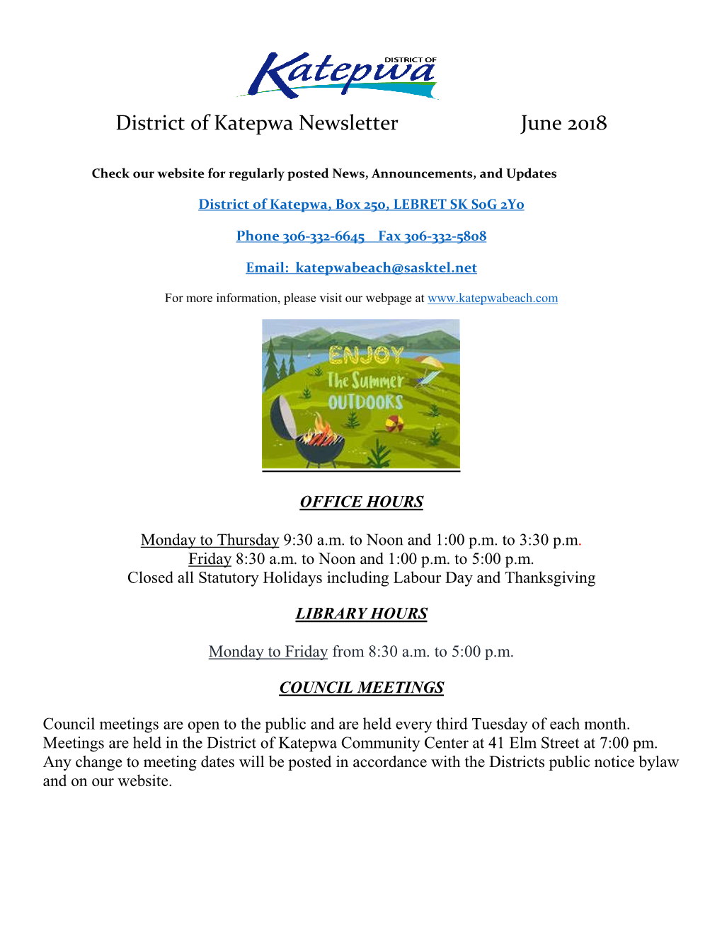 District of Katepwa Newsletter June 2018