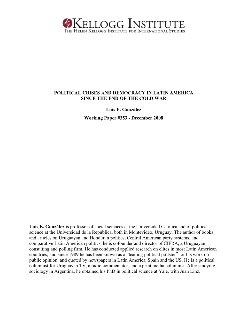Political Crises and Democracy in Latin America Since the End of the Cold War