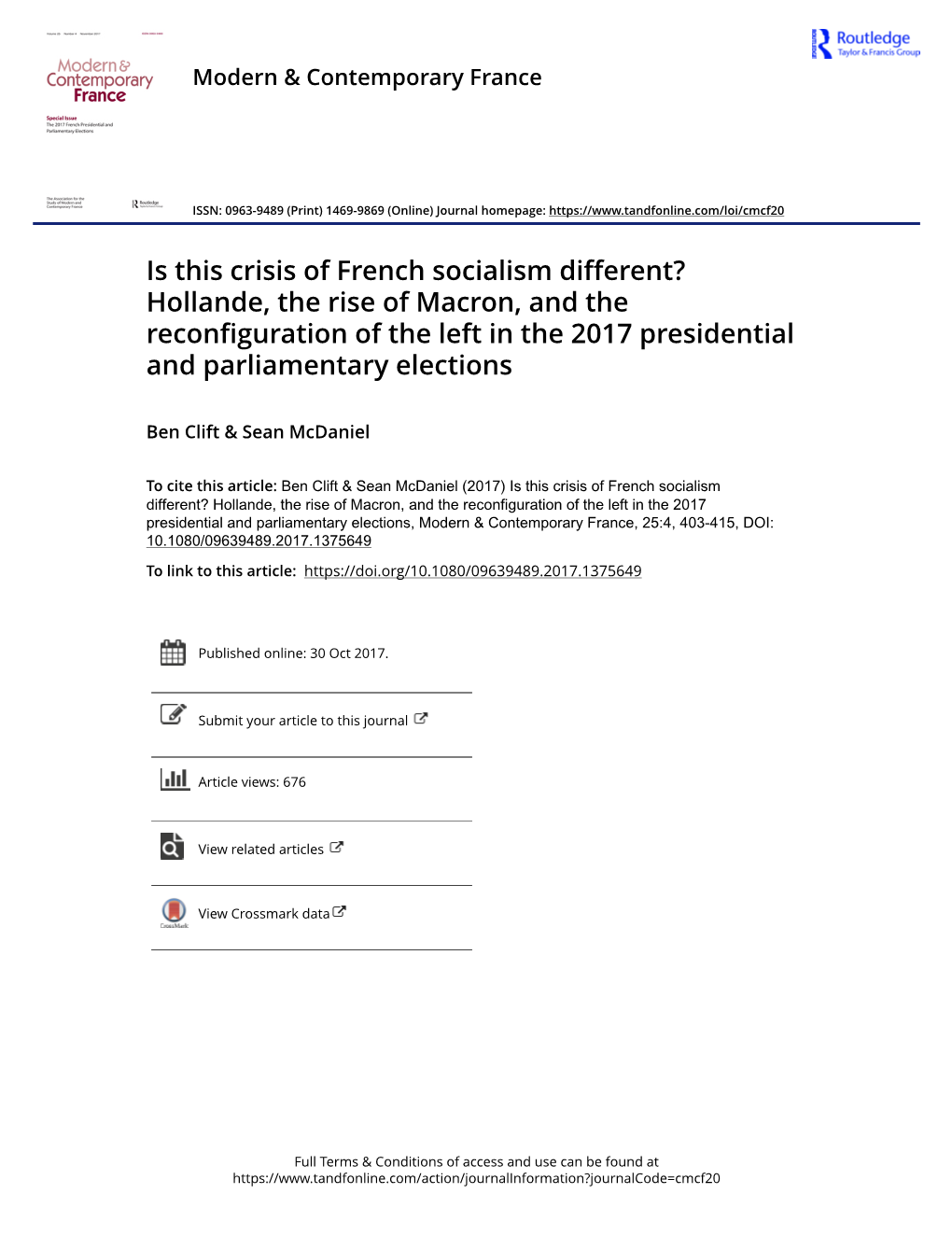Is This Crisis of French Socialism Different? Hollande, the Rise of Macron, and the Reconfiguration of the Left in the 2017 Presidential and Parliamentary Elections