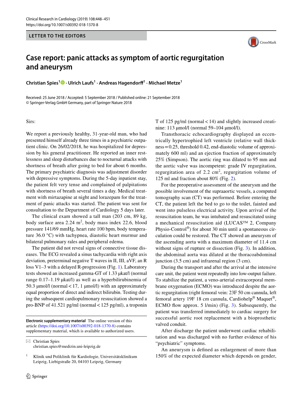 Case Report: Panic Attacks As Symptom of Aortic Regurgitation and Aneurysm