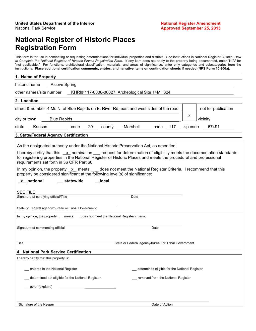 Alcove Spring National Register Nomination