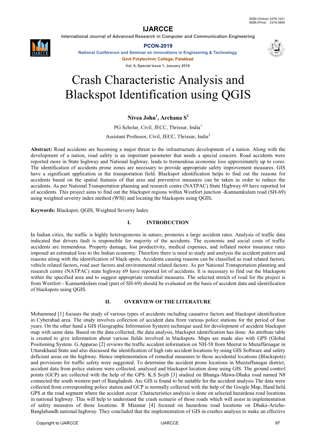 Crash Characteristic Analysis and Blackspot Identification Using QGIS