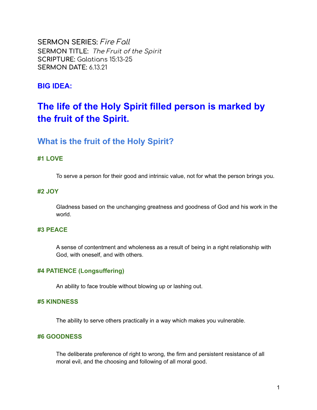 The Fruit of the Spirit Sermon Outline and Discussion Guide