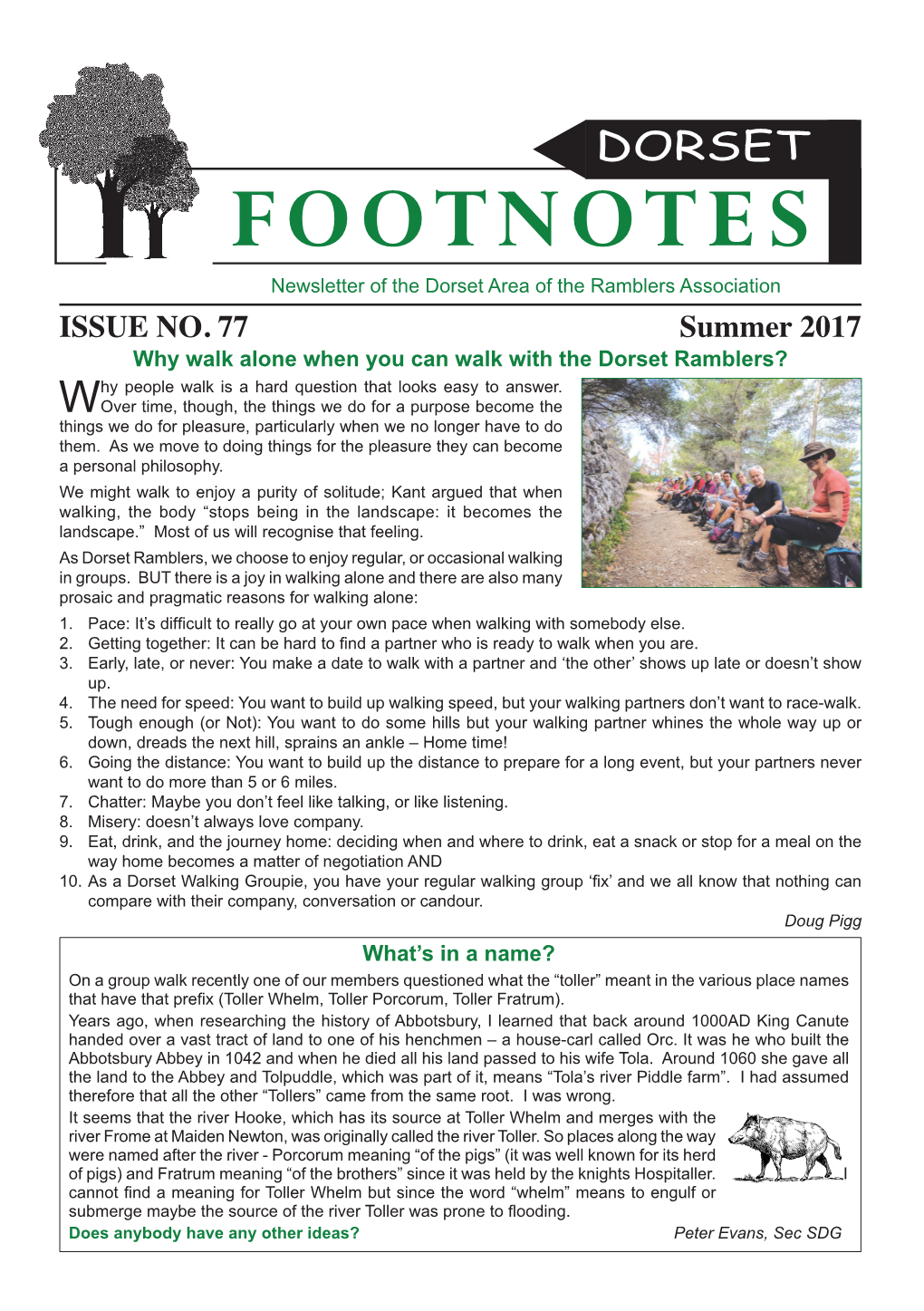 FOOTNOTES Newsletter of the Dorset Area of the Ramblers Association ISSUE NO