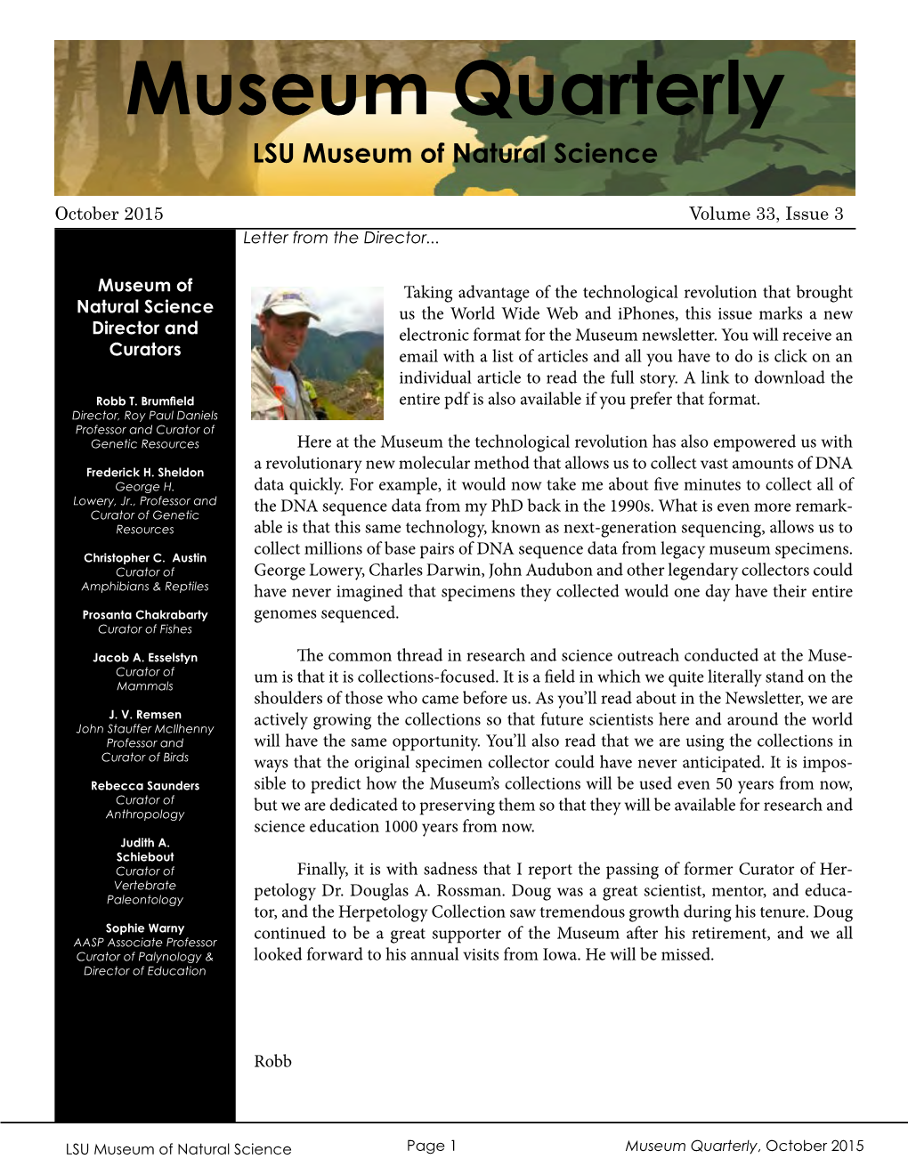 Museum Quarterly Newsletter October 2015